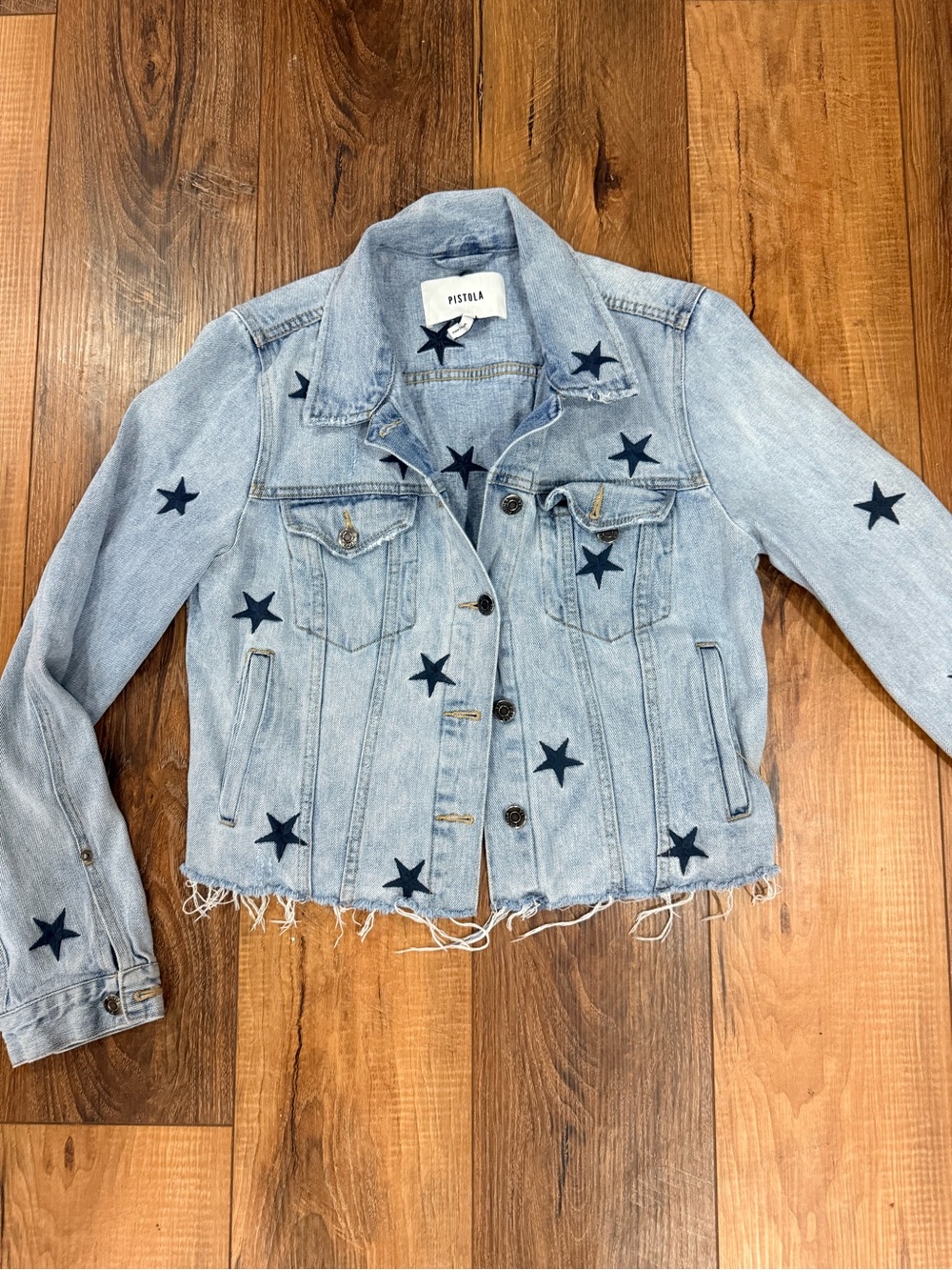 pistola Naya Star Embroidered Light Blue Denim Jacket size L
